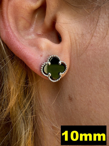 Clover Earrings Real 925 Sterling Silver & Black Onyx Gemstone 8mm-12mm Flower Imported from eBay HarlemBling
