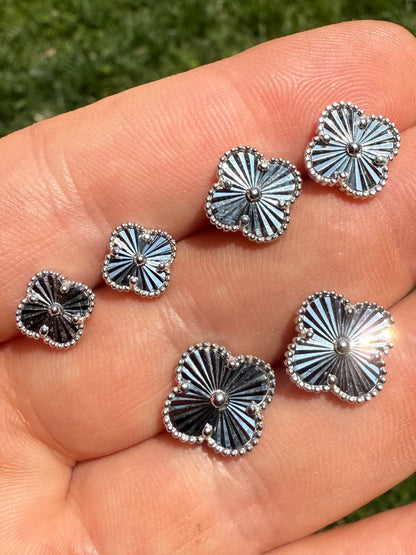 Clover Earrings Real 925 Sterling Silver Diamond Cut 8mm-12mm Four Leaf Flower Imported from eBay HarlemBling