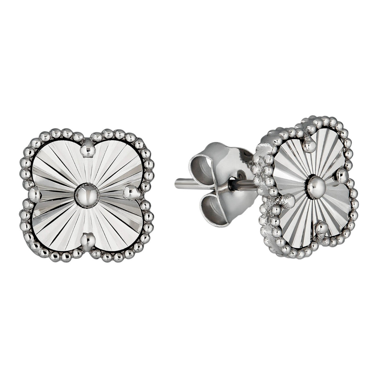 Clover Earrings Real 925 Sterling Silver Diamond Cut 8mm-12mm Four Leaf Flower Imported from eBay HarlemBling