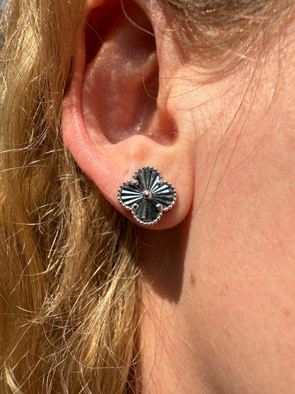 Clover Earrings Real 925 Sterling Silver Diamond Cut 8mm-12mm Four Leaf Flower Imported from eBay HarlemBling