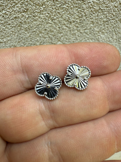 Clover Earrings Real 925 Sterling Silver Diamond Cut 8mm-12mm Four Leaf Flower Imported from eBay HarlemBling