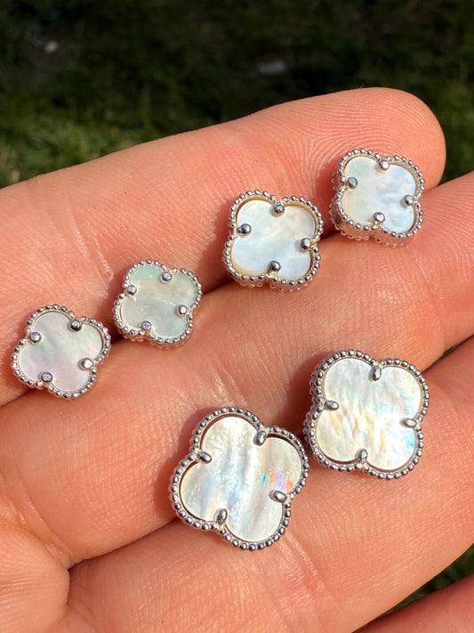 Clover Earrings Real 925 Sterling Silver & Mother Of Pearl 8mm-12mm Flower Imported from eBay HarlemBling