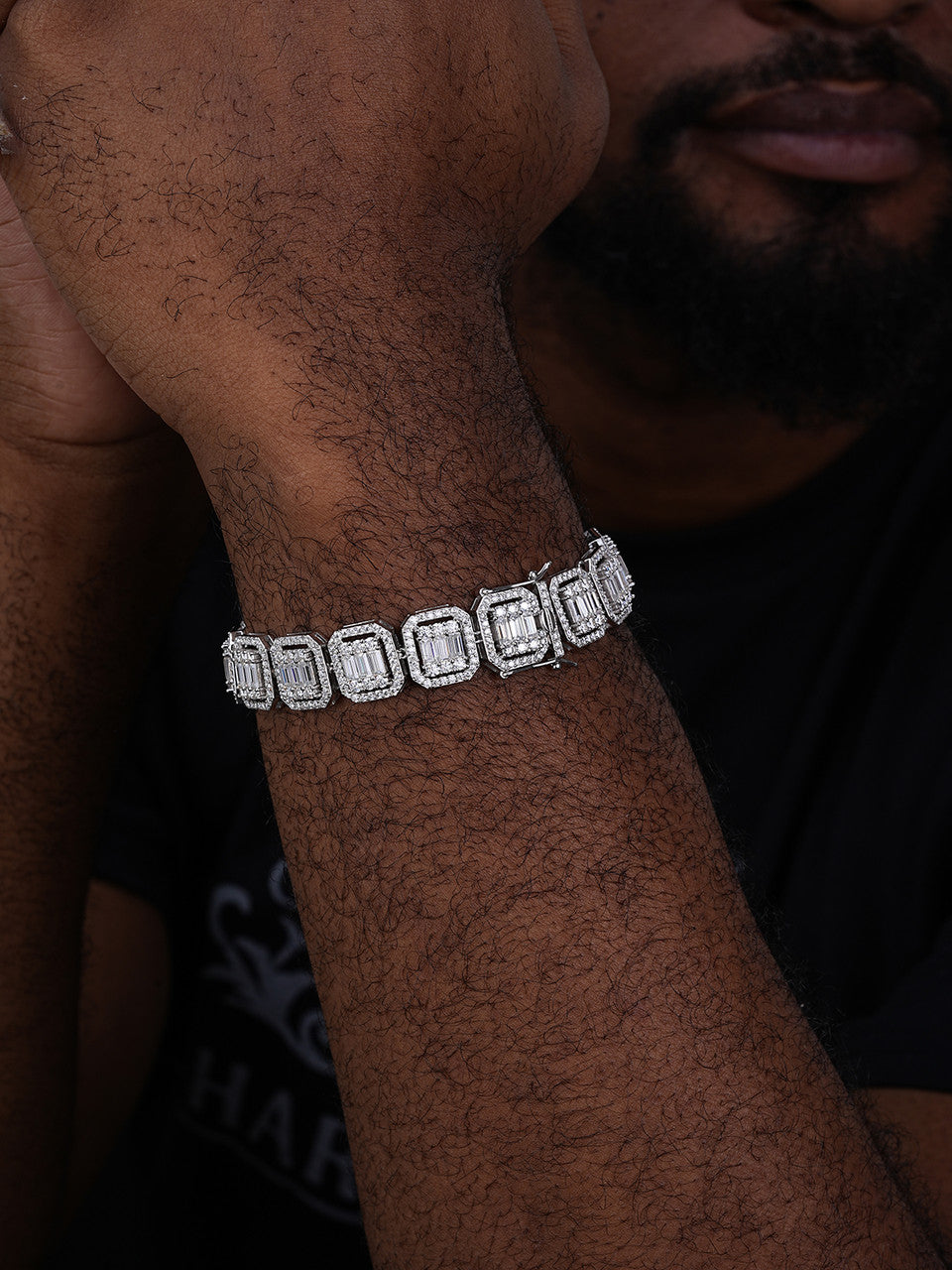 Baguette Custom Rapper Bracelet Iced Out CZ Stones - 925 Silver - 16mm - 8"