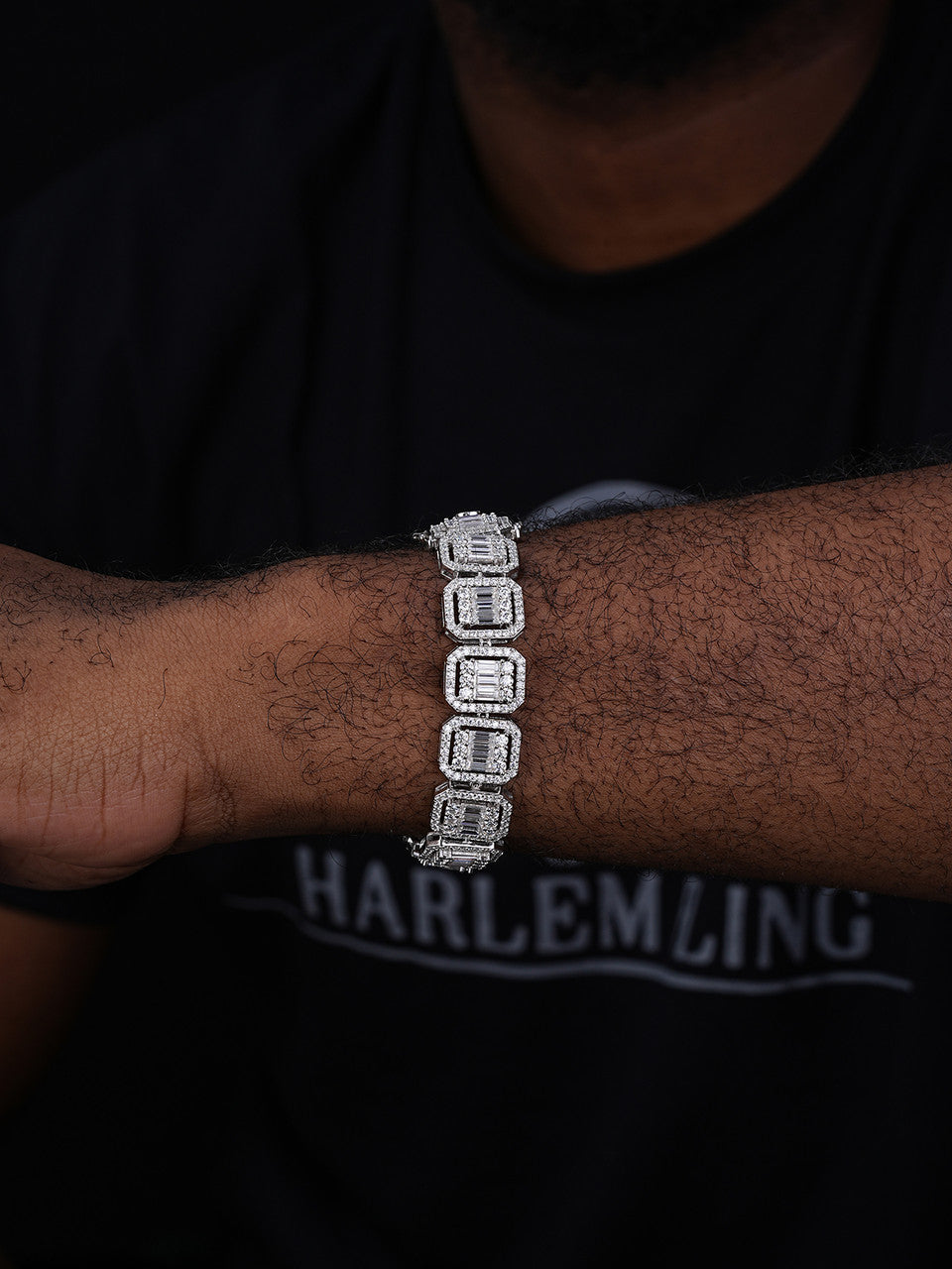 Baguette Custom Rapper Bracelet Iced Out CZ Stones - 925 Silver - 16mm - 8"