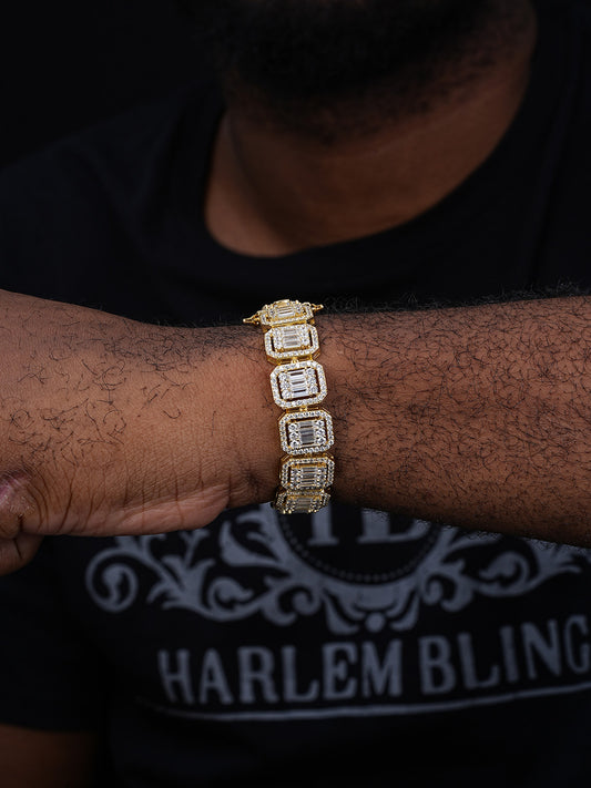 Square Big Boy Link Bracelet Iced Out CZ Stones - 14k Gold Vermeil 925 Silver - 11mm - 7"-9"