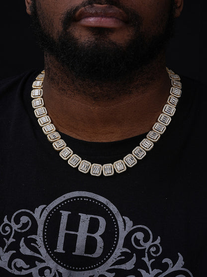 Big Custom Square Baguette Chain Necklace Iced Out CZ Stones - 14k Gold Vermeil 925 Silver - 15mm - 18-28"