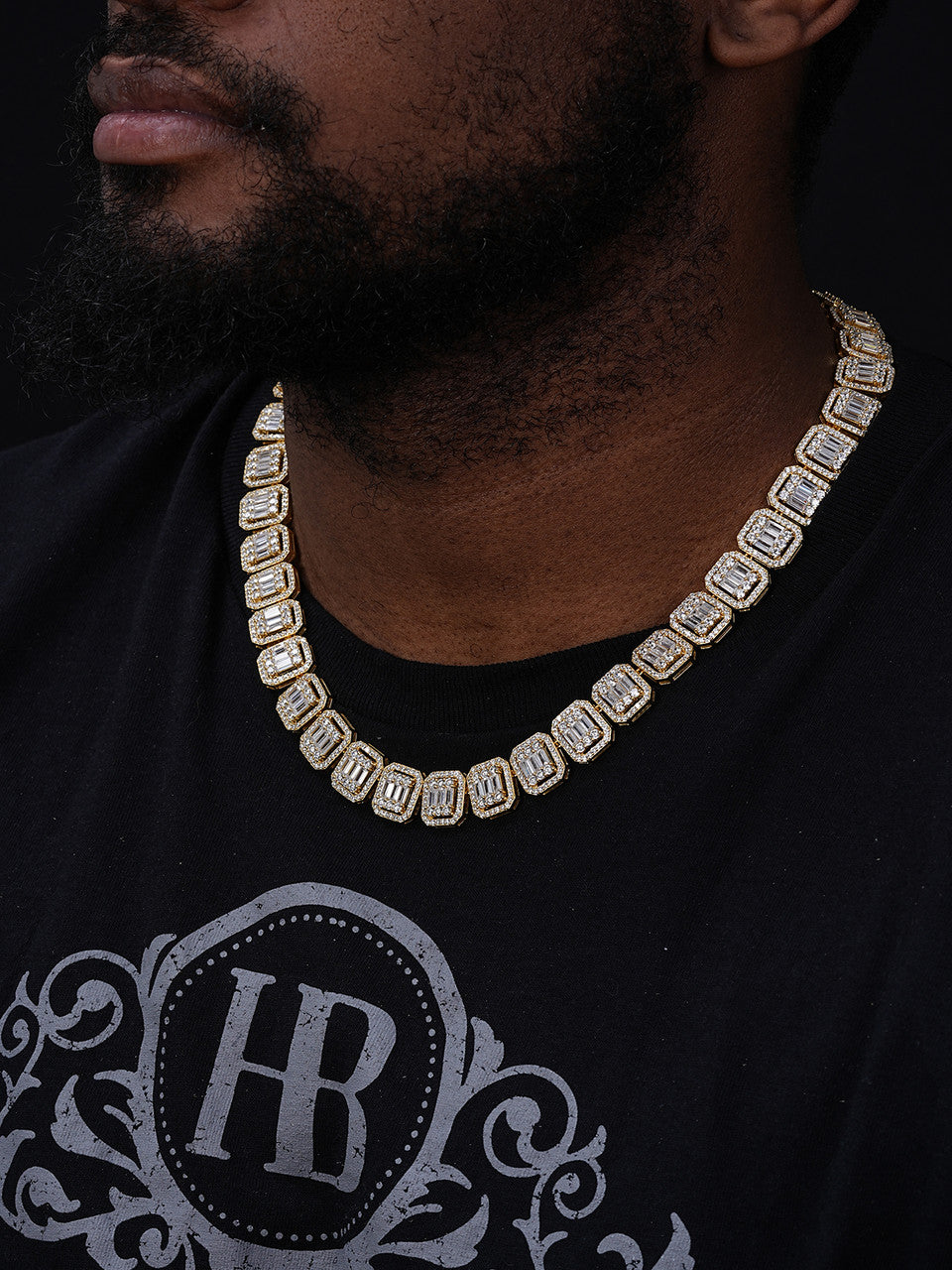 Big Custom Square Baguette Chain Necklace Iced Out CZ Stones - 14k Gold Vermeil 925 Silver - 15mm - 18-28"