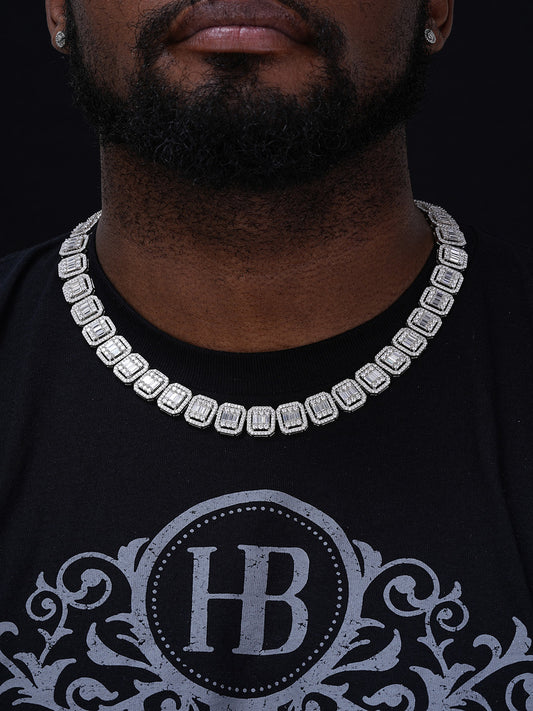 Baguette Custom Rapper Chain Necklace Iced Out CZ Stones - 925 Silver - 16mm - 18-28"