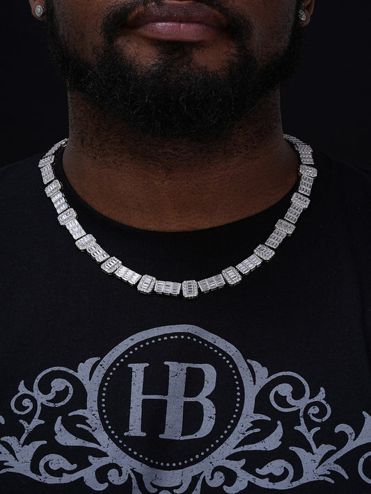 Custom Baguette Tennis Chain Necklace Iced Out CZ Stones - 925 Silver - 12mm - 18"-28"