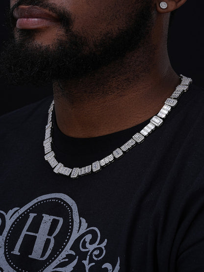 Custom Baguette Tennis Chain Necklace Iced Out CZ Stones - 925 Silver - 12mm - 18"-28"