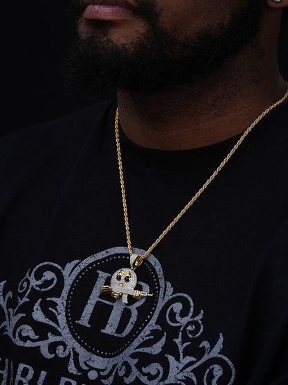 MOISSANITE Angry Emoji W. AK47 Gun Pendant - 14k Gold Vermeil Or 925 Silver - Small 1.5"