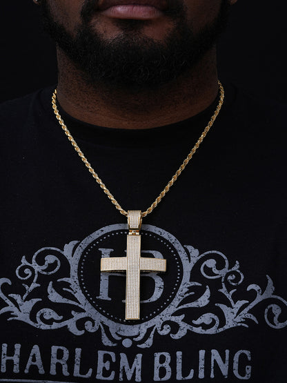 MOISSANITE Classic Iced Out Cross Pendant - 14k Gold Vermeil 925 Silver - Huge 4"