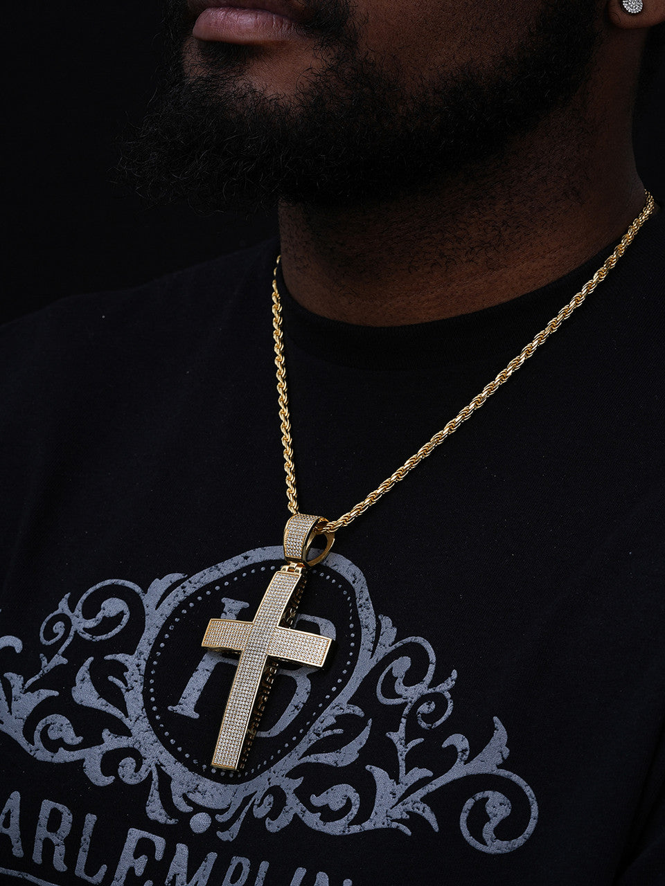 MOISSANITE Classic Iced Out Cross Pendant - 14k Gold Vermeil 925 Silver - Huge 4"