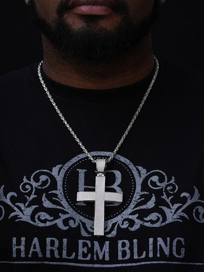 MOISSANITE Classic Iced Out Cross Pendant - 925 Silver - Huge 4"