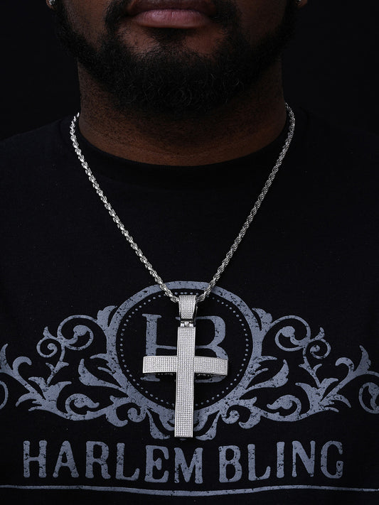 MOISSANITE Classic Iced Out Cross Pendant - 925 Silver - Huge 4"