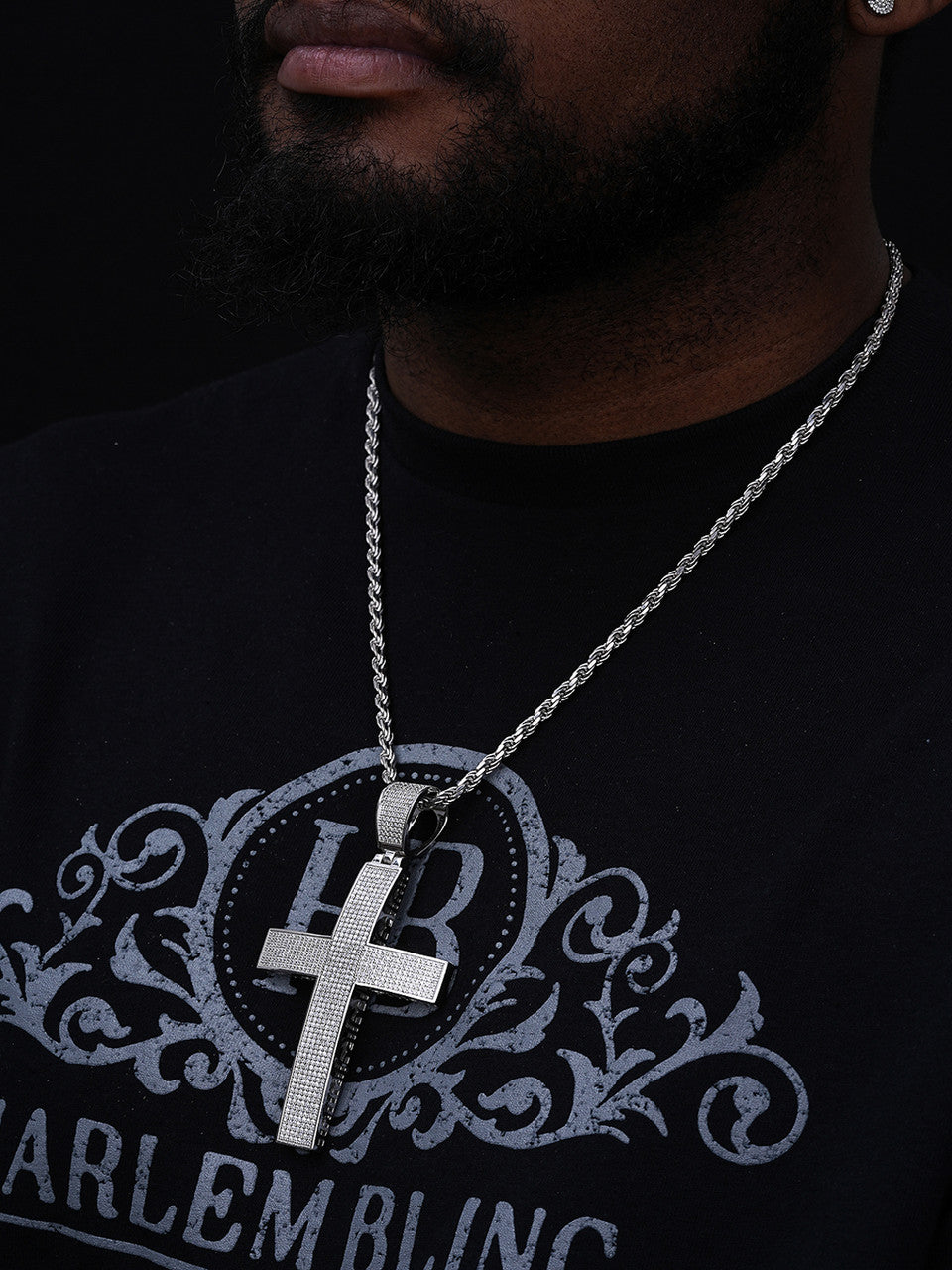 MOISSANITE Classic Iced Out Cross Pendant - 925 Silver - Huge 4"