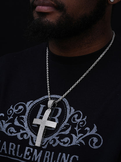 MOISSANITE Classic Iced Out Cross Pendant - 925 Silver - Huge 4"