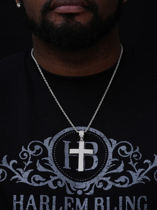 Classic Iced Out Cross Pendant - 925 Silver - CZ Stones - Huge 4"
