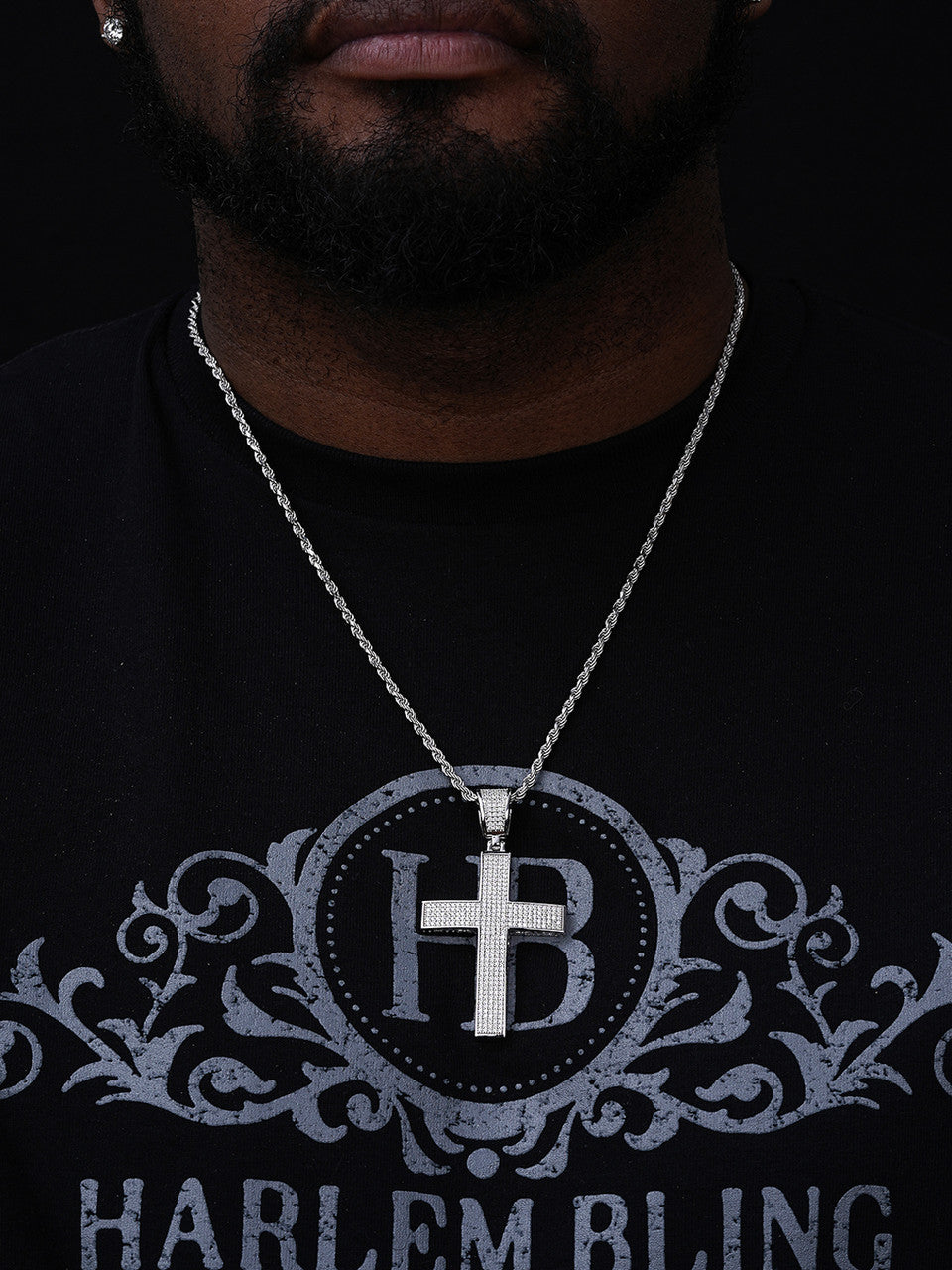 Classic Iced Out Cross Pendant - 925 Silver - CZ Stones - Large 2.5"