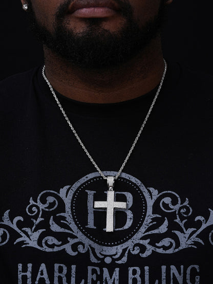 Classic Iced Out Cross Pendant - 925 Silver - CZ Stones - Large 2.5"