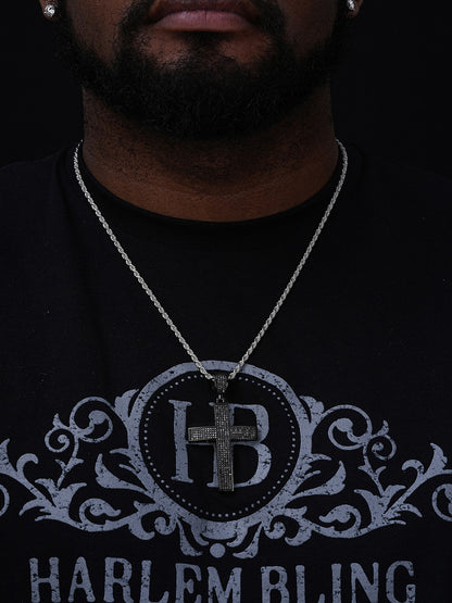Black MOISSANITE Classic Iced Out Cross Pendant - Black Rhodium Over 925 Silver - Large 2.5"