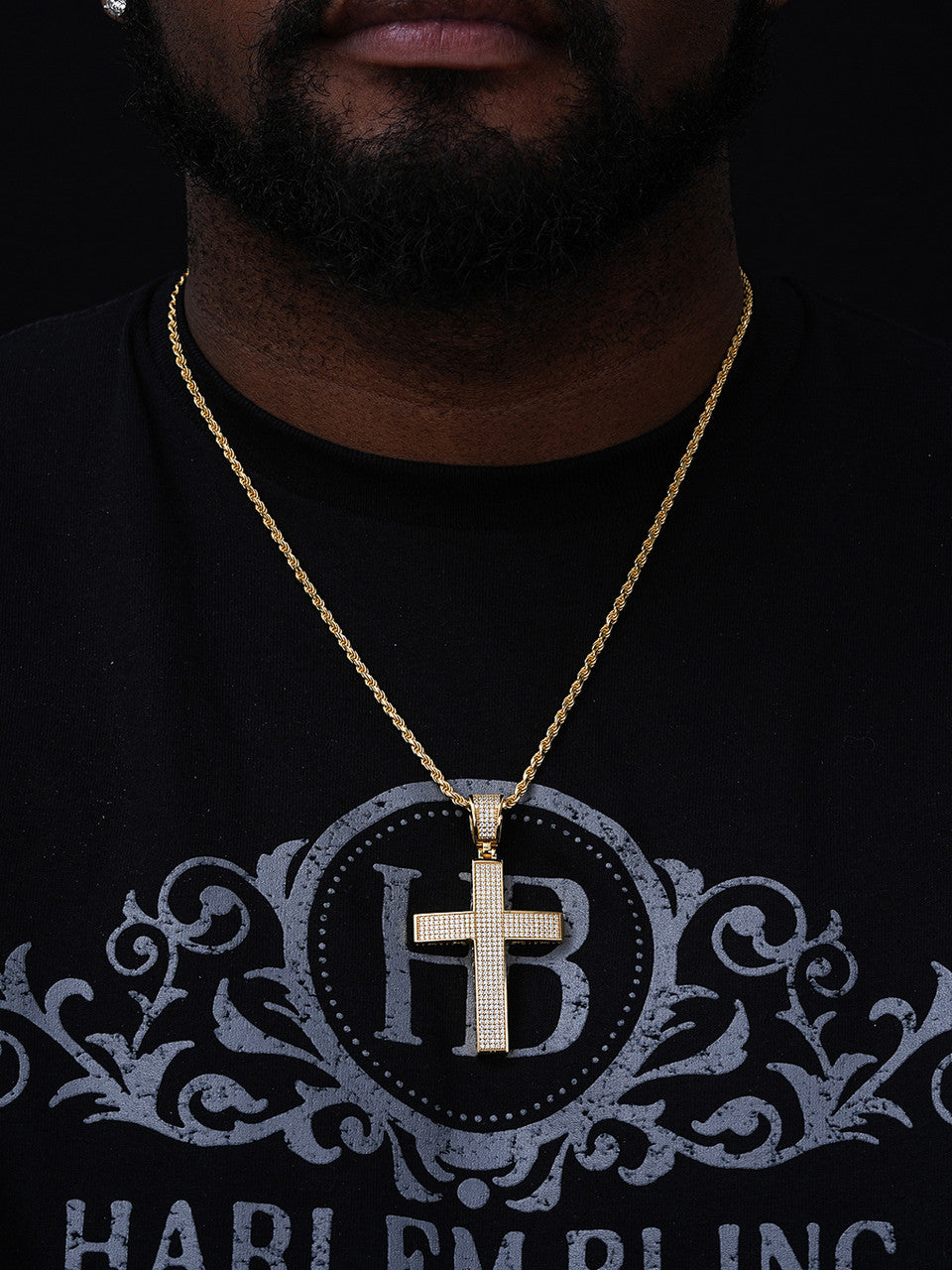 Classic Iced Out Cross Pendant - 14k Gold Vermeil 925 Silver - CZ Stones - Large 2.5"