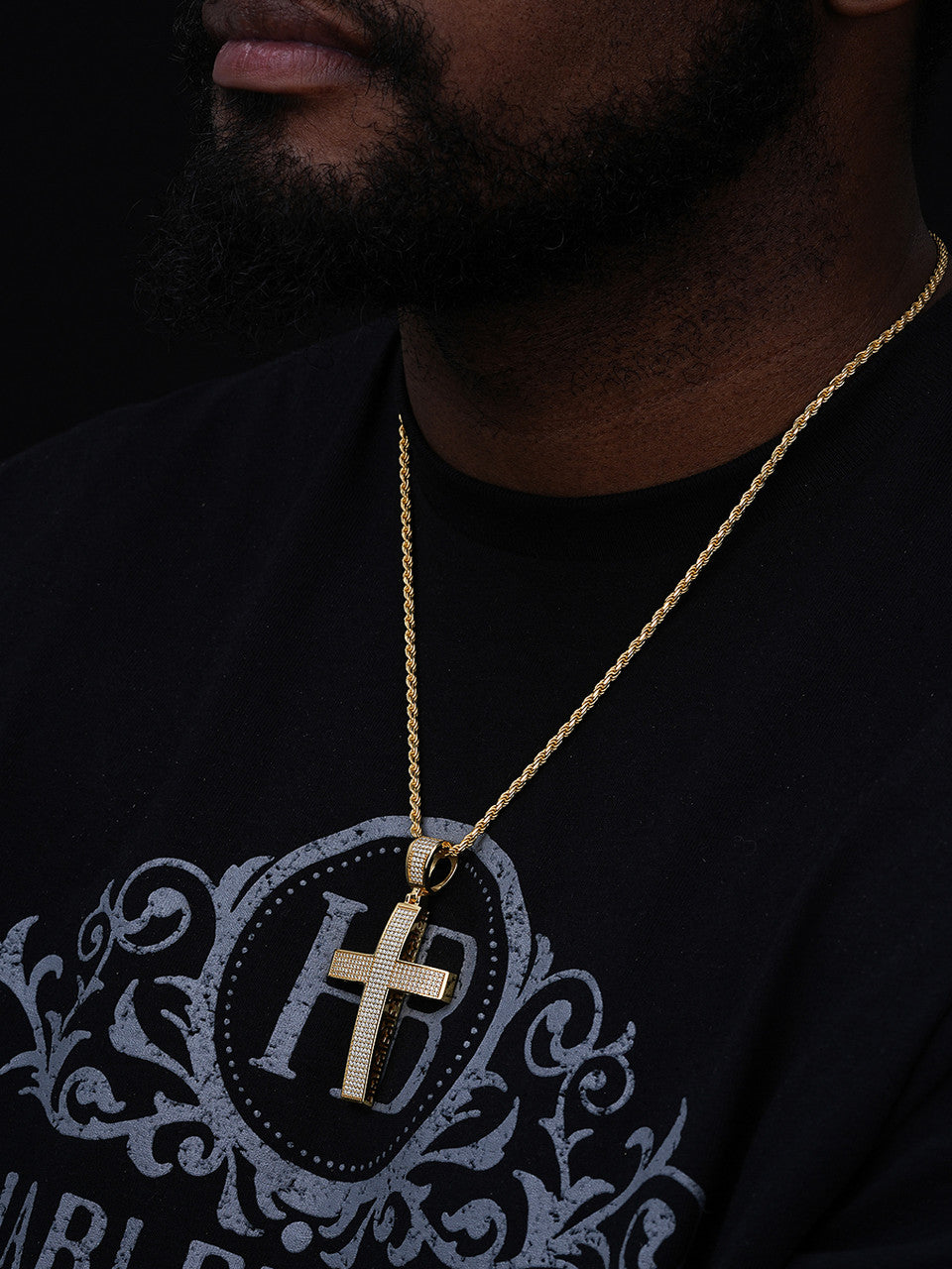 Classic Iced Out Cross Pendant - 14k Gold Vermeil 925 Silver - CZ Stones - Huge 4"