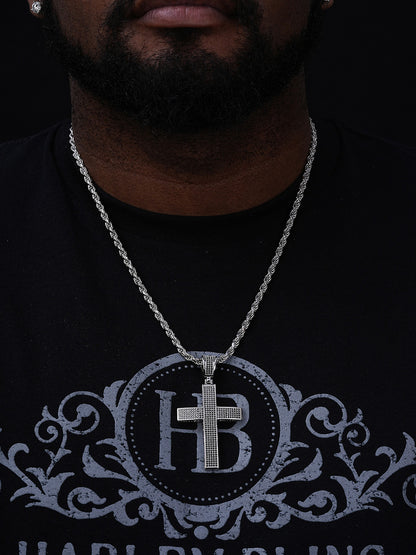 Black MOISSANITE Classic Iced Out Cross Pendant - 925 Silver - Large 2.5"