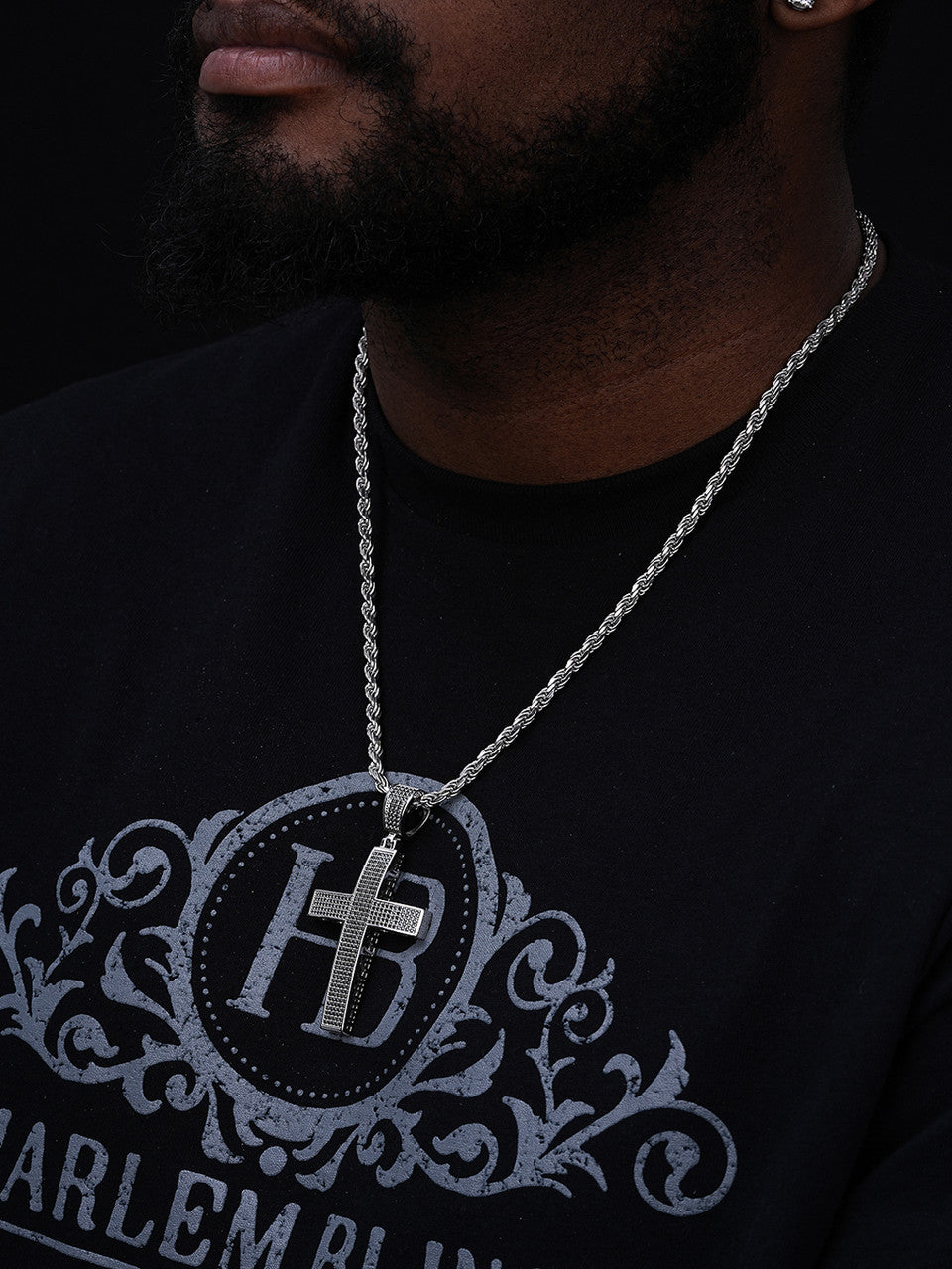 Black MOISSANITE Classic Iced Out Cross Pendant - 925 Silver - Large 2.5"