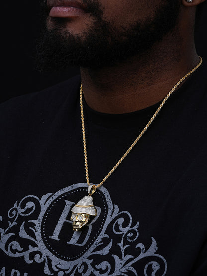 MOISSANITE Skull In Fedora Hat Smoking Pendant - 14k Gold Vermeil Or 925 Silver - Medium 1.75"