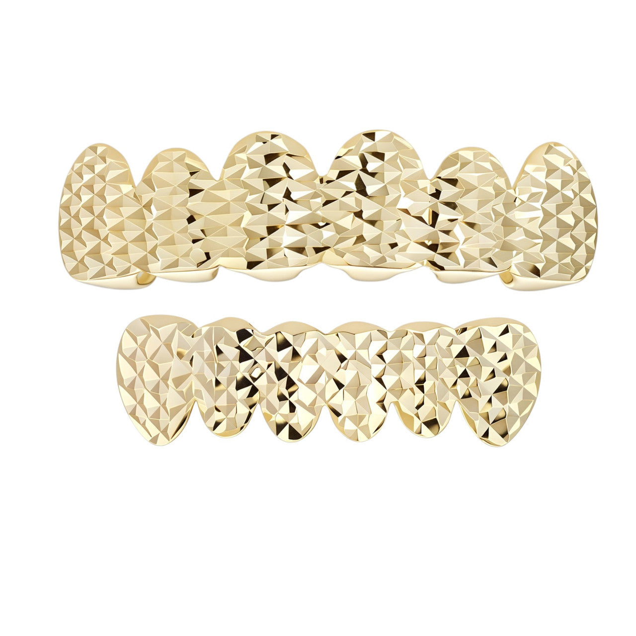 6 Teeth Top, Bottom, Or Set Grillz - Diamond Cut - 14k Gold Vermeil 925 Silver