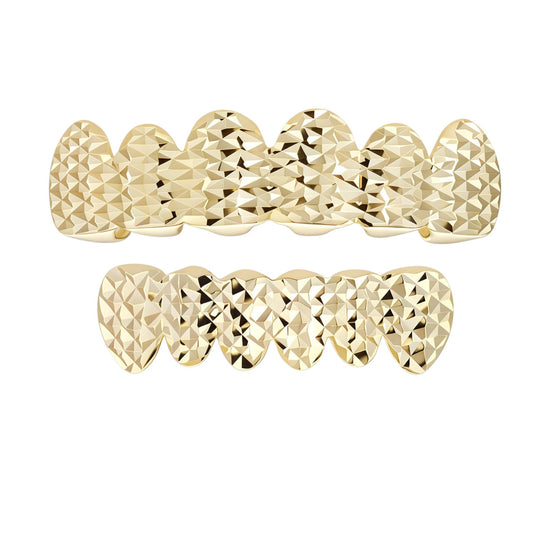 6 Teeth Top, Bottom, Or Set Grillz - Diamond Cut - 14k Gold Vermeil 925 Silver