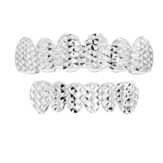 6 Teeth Top, Bottom, Or Set Grillz - Diamond Cut - 925 Silver
