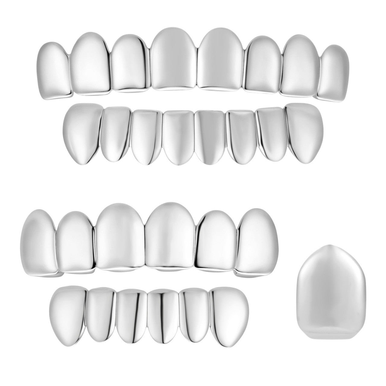 6 Or 8 Teeth Top, Bottom, Or Set Grillz - Plain- 925 Silver