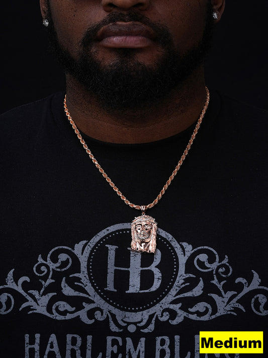 Detailed Hip Hop Jesus Pendant - 14k Rose Gold Vermeil 925 Silver - CZ Stones - 3 Sizes 1"-3"