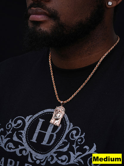 Detailed Hip Hop Jesus Pendant - 14k Rose Gold Vermeil 925 Silver - CZ Stones - 3 Sizes 1"-3"