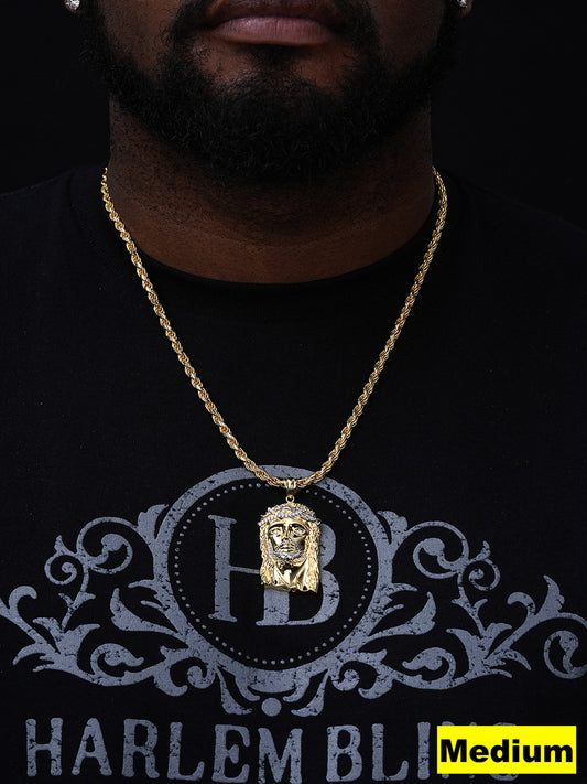 Detailed Hip Hop Jesus Pendant - 14k Yellow Gold Vermeil 925 Silver - CZ Stones - 3 Sizes 1"-3"