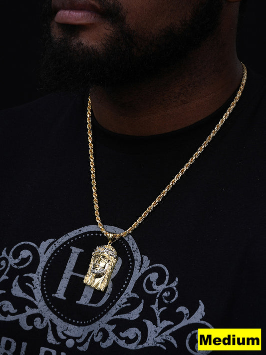 Detailed Hip Hop Jesus Pendant - 14k Yellow Gold Vermeil 925 Silver - CZ Stones - 3 Sizes 1"-3"