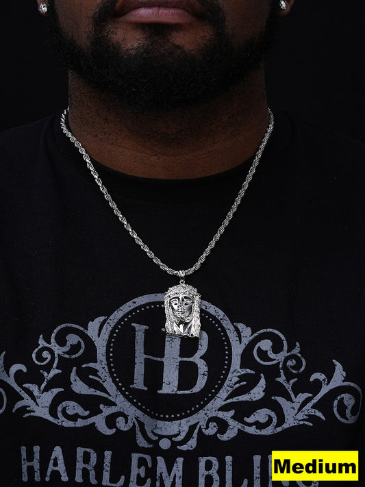 Detailed Hip Hop Jesus Pendant - 925 Silver - CZ Stones - 3 Sizes 1"-3"
