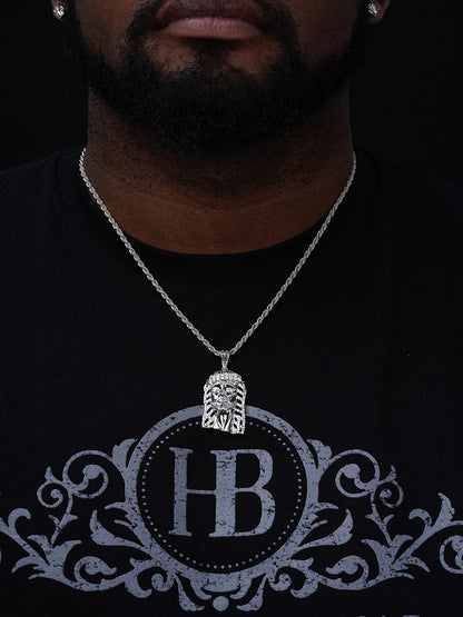 Jesus Savior Pendant - 925 Silver - CZ Stones - Medium 2"