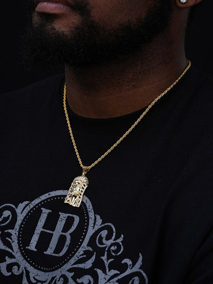 Jesus Savior Pendant - 14k Gold Vermeil 925 Silver - CZ Stones - Medium 2"