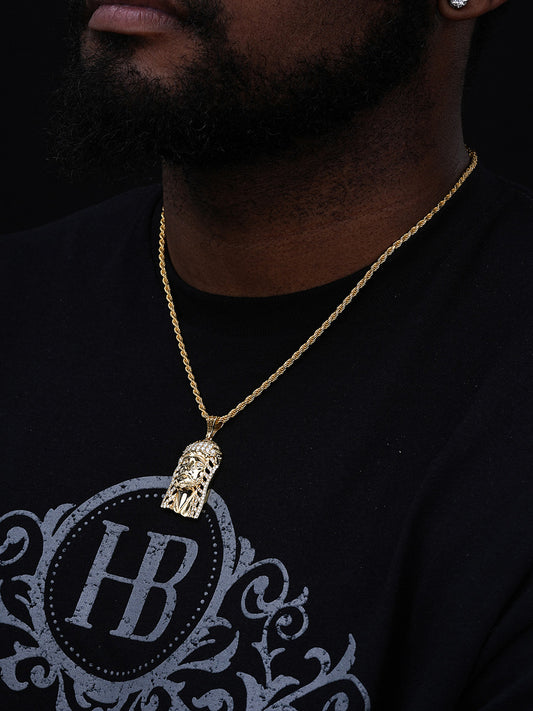 Jesus Savior Pendant - 14k Gold Vermeil 925 Silver - CZ Stones - Medium 2"