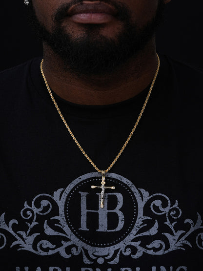 Cross W. Jesus Pendant - 14k Yellow/Rose Gold Vermeil Or 925 Silver - CZ Stones - Medium 2"