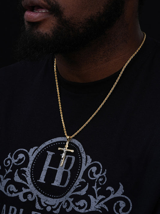 Cross W. Jesus Pendant - 14k Yellow/Rose Gold Vermeil Or 925 Silver - CZ Stones - Medium 2"