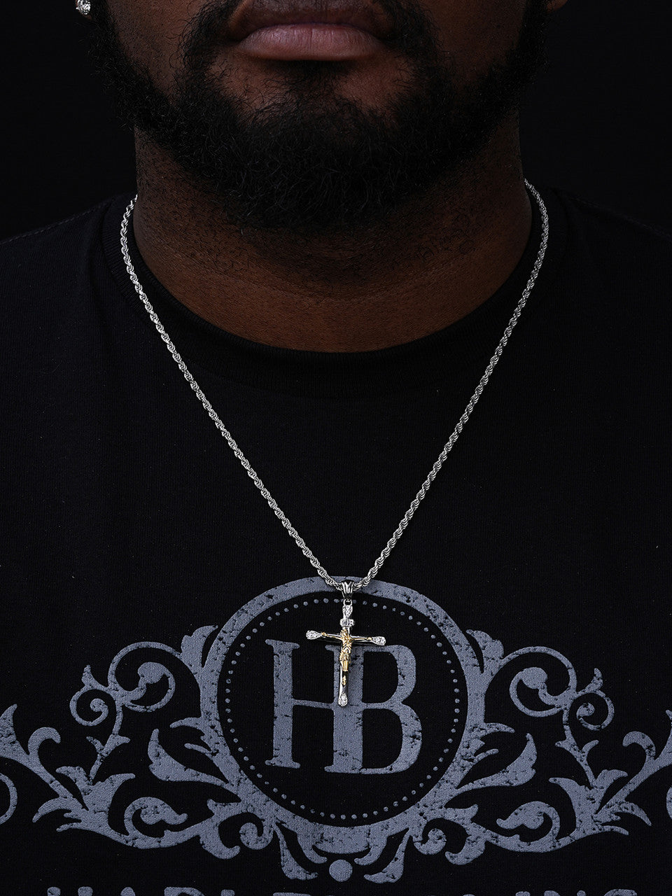 Cross W. Jesus Pendant - 14k Yellow/Rose Gold Vermeil Or 925 Silver - CZ Stones - Medium 2"