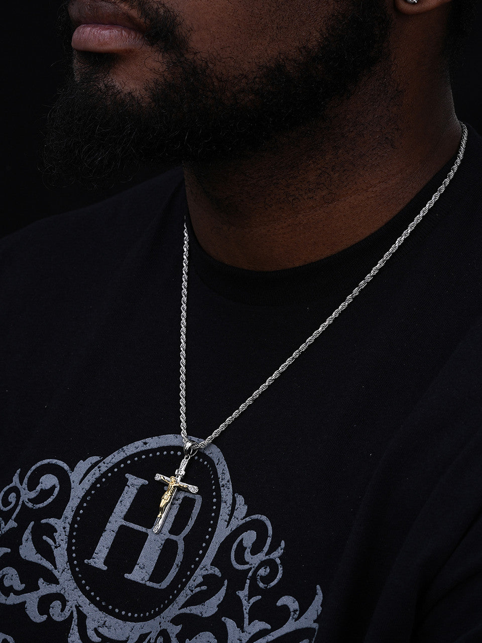 Cross W. Jesus Pendant - 14k Yellow/Rose Gold Vermeil Or 925 Silver - CZ Stones - Medium 2"