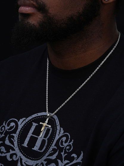 Cross W. Jesus Pendant - 14k Yellow/Rose Gold Vermeil Or 925 Silver - CZ Stones - Medium 2"