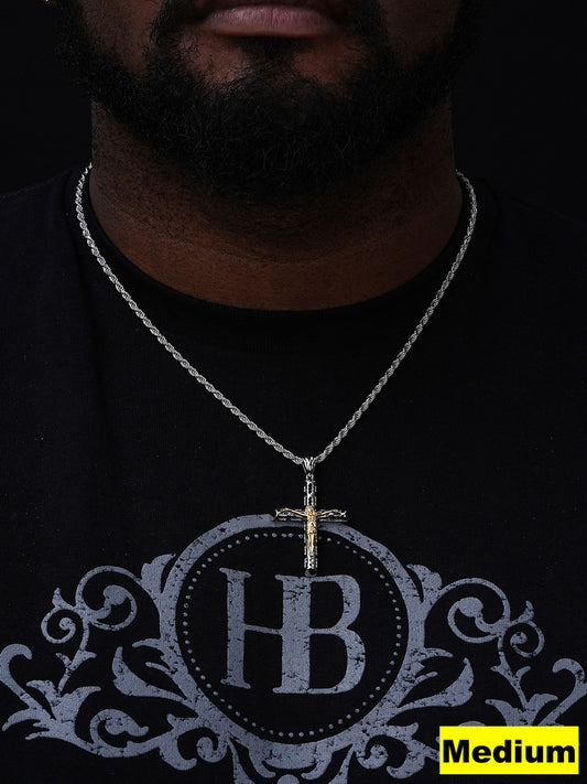 Jesus On The Cross Pendant - 925 Silver & Gold Accent - 4 Sizes 1"-3"