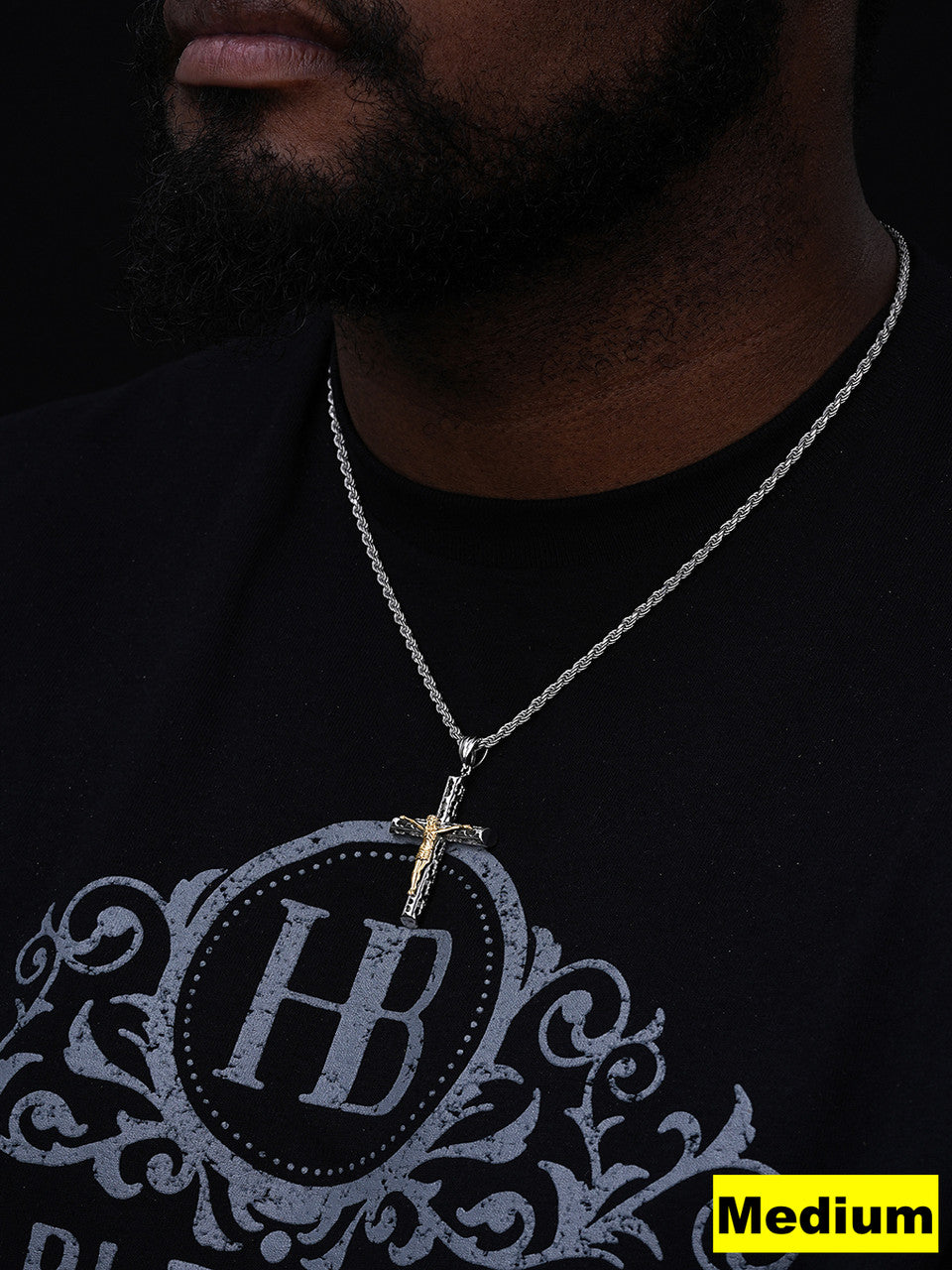 Jesus On The Cross Pendant - 925 Silver & Gold Accent - 4 Sizes 1"-3"