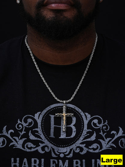 Jesus On The Cross Pendant - 925 Silver & Gold Accent - 4 Sizes 1"-3"